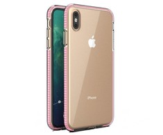 TakeMe skaidrus TPU dėklas su spalvotu rėmeliu skirtas Apple iPhone Xs Max, šviesiai rožinis