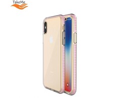 TakeMe skaidrus TPU dėklas su spalvotu rėmeliu skirtas Apple iPhone X / Xs, šviesiai rožinis