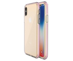 TakeMe skaidrus TPU dėklas su spalvotu rėmeliu skirtas Apple iPhone X / Xs, šviesiai rožinis