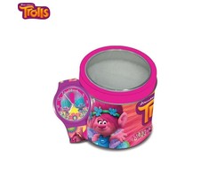 Laikrodis Trolls design Spalvoti laikrodžiai vaikams nuo 3 metų (Dirželis 22x1,5cm) metalinėje dėžutėje
