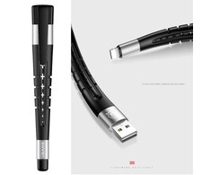 Usams SJ198 3in1 transformatorius USB į Lightning 12 cm laidas + rašiklis + lankstus stovas juodas – sidabrinis