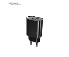 USAMS Tinklo įkroviklis 1xUSB-C+1xUSB T35 20W (only head) PD3.0 +QC3.0 Fast Charging juodos spalvos CC121TC02 (US-CC121)