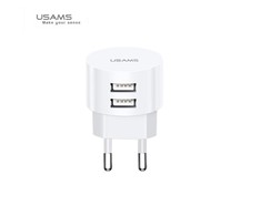 USAMS laidinis įkroviklis 2xUSB T20 2,1A round(only head) balta/baltos spalvos Fast Charging CC80TC01 (US-CC080)