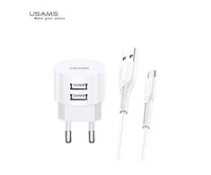 Usams kelioninis USB įkroviklis + USBC laidas , Baltas