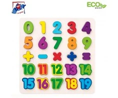 Woody 90069 Eco medinis mokomasis ir linksmas galvosūkis – mokykitės skaičių ir matematikos 3 m.+ (25 vnt.) (30x30cm)
