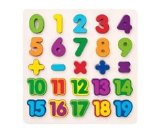 Woody 90069 Eco medinis mokomasis ir linksmas galvosūkis – mokykitės skaičių ir matematikos 3 m.+ (25 vnt.) (30x30cm)