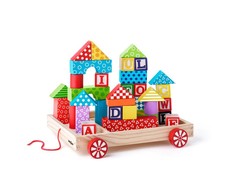 Woodyland Cart su kaladėlėmis/Antspaudais ABC