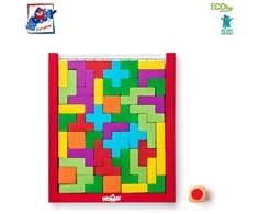 Woody 91918 Eco Wood Logical "Dėlionė" kauliukų žaidimas kaip Tetris (48vnt.) vaikams 3+ (17,5x15x1,9cm)