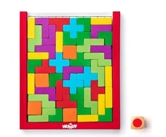 Woody 91918 Eco Wood Logical "Dėlionė" kauliukų žaidimas kaip Tetris (48vnt.) vaikams 3+ (17,5x15x1,9cm)