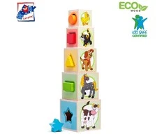 Woody 95005 Eco Wooden Mokomieji staklės su paveikslėliais ir skaičiais rūšiavimo forma (10 vnt.) vaikams nuo 3 metų (10,6x41 cm)