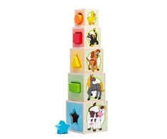 Woody 95005 Eco Wooden Mokomieji staklės su paveikslėliais ir skaičiais rūšiavimo forma (10 vnt.) vaikams nuo 3 metų (10,6x41 cm)