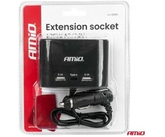 Amio Cigarečių lizdo skirstytuvas su įkrovikliu 2x USB-A 1x USB-C 12V 24V 120W 70cm