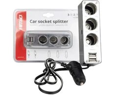 Automobilinio pridegiklio lizdo šakotuvas AMiO SOC3 3in1 12V/24V su USB jungtimi
