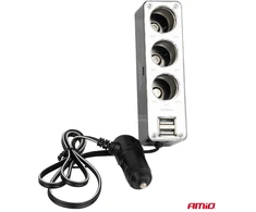 Automobilinio pridegiklio lizdo šakotuvas AMiO SOC3 3in1 12V/24V su USB jungtimi