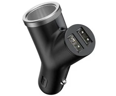 Automobilinis USB įkroviklis, šakotuvas BASEUS 2xUSB