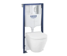 Grohe 5 in 1 komplektas – WC su sėdyne EuroCeramic, rėmas Rapid SL, chromuota nuleidimo plokštė Arena, lai
