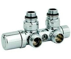 Dvigubas radiatoriaus pajungimas Twinvalve 1/2` x 24-19, 90°, baltas