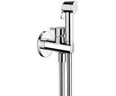 external part of WC/bidet mixer valve with handset holder and flexible hose, auksinis brass