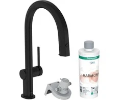 Hansgrohe kitchen mixer with pull-out spray Aqittura M91 FilterSystem 210, matt juodas