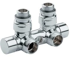 Rad. dubultbloks Twinvalve 1/2` x 24-19, 90°, balts (50mm)