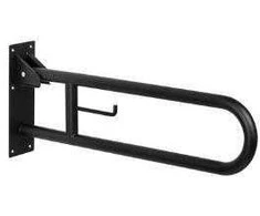Vertical swing up grab bar with a toilet paper roll holder, made of AISI 201 stainless steel, matte