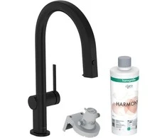 Hansgrohe virtuves izlietnes maisītājs ar izvelkamu dušu Aqittura M91 FilterSystem 210, matēts juodas + sBox