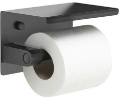 WC popieriaus laikiklis su lentynėle, juodas