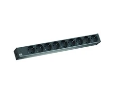 Bachmann 19" lizdo juostelė ALU 1U, 9 krypčių 35°, juoda, 2,0 m, be jungiklio