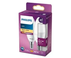 LED lemputės PHILIPS, E14, B38, 2700 K, 7W (=60W), 806 lm, NON-DIM, 2 vnt.