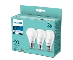 LED lemputė PHILIPS A60, 8W (=60W), E27, 4000K, 806 lm, NON-DIM, šaltai baltos spalvos, 3vnt.