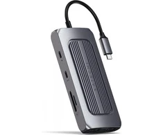 „Satechi“ kelių prievadų adapteris USB-C (2 x USB-C, 2 x USB-A, 2 x 4K HDMI, mikro / SD kortelių skaitytuvas, eternetas) (pilka erdvė)