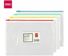 Aplankas - vokas DELI 5524, A5, su užtrauktuku, 0,18mm, su vizitinės kortelės kišenėle