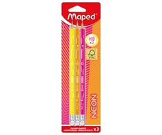 Grafitinis pieštukas Maped BlackPeps Neon trikampe HB su gumele 3vnt. blister.