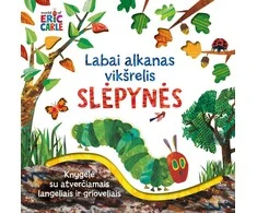 KNYGA Labai alkanas vikšrelis. Slėpynės. Knygelė su tverčiamais langeliais ir grioveliais