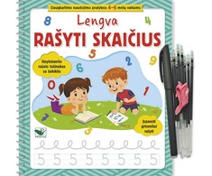 KNYGA Lengva rašyti skaičius. Įspausti grioveliai rašyti. Išnykstančio rašalo tušinukas su laikikliu + širdelės. Daugkartinio naudojimo pratybos 4-6 metų vaikams.