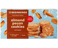 KNYGA Veganiški migdoliniai sausainiai THE BEGINNINGS, su pekano riešutais, 80 g