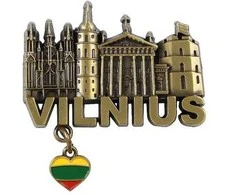 Magnetas Vilnius su kabančia širdute, 56x57mm, žalvario sp.