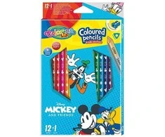 Patio Spalvoti pieštukai Disney Mickey and Friends, trikampiai, 12 +1 spalvos, su drožtuku