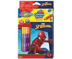 Spalvoti pieštukai Spider-Man, dvipusiai 12=24 spalvų, su drožtuku