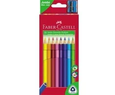Spalvoti pieštukai Faber-Castell Junior Grip, tribriauniai, 10 spalvų, su drožtuku