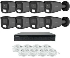 8 megapikselių raiškos IP kamerų komplektas Longse - 5- 8 kameros BMSCKL8RC-DG Hybrid light, tamsiai pilka, žmogaus ir automobilio detekcija, Kamerų kiekis: 7, Vaizdo ir maitinimo kabeliai: Su kabeliais