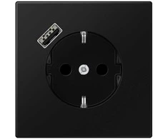 Kištukinis lizdas su USB JUNG LS1520-18ASWM (juodas, matinis, 16A/250V)