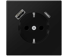 Kištukinis lizdas su USB+USB-C JUNG LS1520-15CASWM (juodas, matinis, 16A/250V)