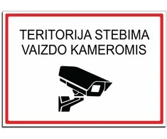 Lentelė "Teritorija stebima vaizdo kameromis", 30x21cm, aliuminis, raudona-balta