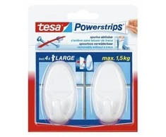 Kabliukai Tesa Power Strips Large Ovale, lipnūs, plastikiniai, balti (2) 2008-101