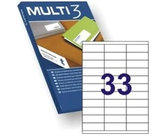 Multi 3 Lipnios etiketės Multi3, A4, 70x25.4 mm, (33) (100) 0707-800
