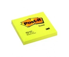 3M Lipnūs lapeliai Post-it Neon, 76 x 76 mm, 100 lapelių, geltona