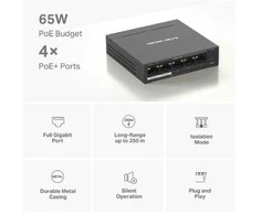 Šakotuvas Mercusys 5-port Gigabit Desktop Switch su 4-Port PoE+ | Mercusys