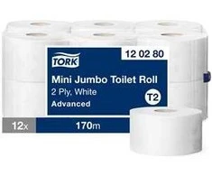 Tualetinis popierius Tork Advanced Mini Jumbo T2, 2 sl., 170m, 12 vnt.