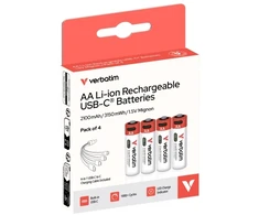 Verbatim 30249 USB-C Įkraunamos baterijos Li-ion AA 2100mAh (4 vnt pakuotėje)